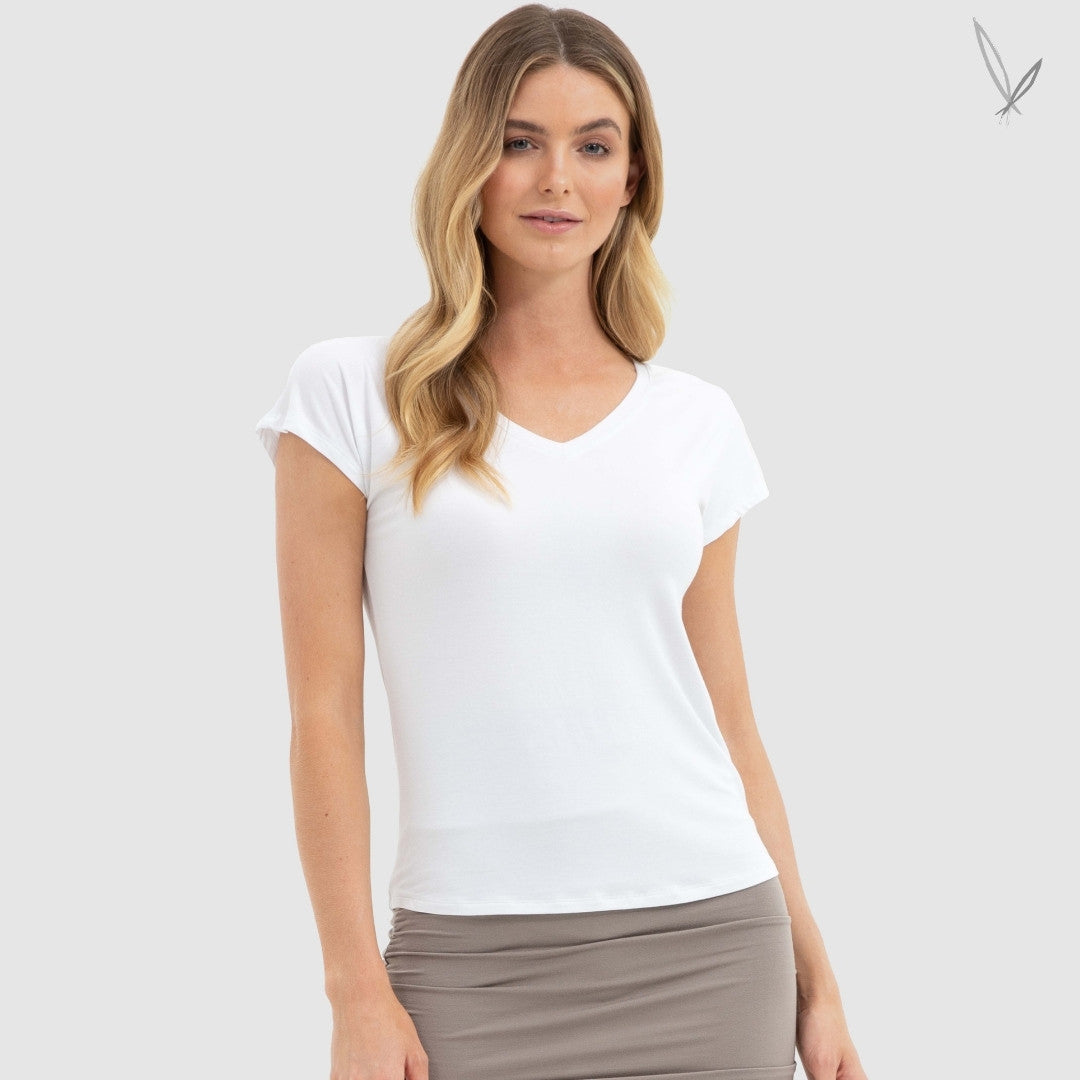 Belle V Neck Tee - White