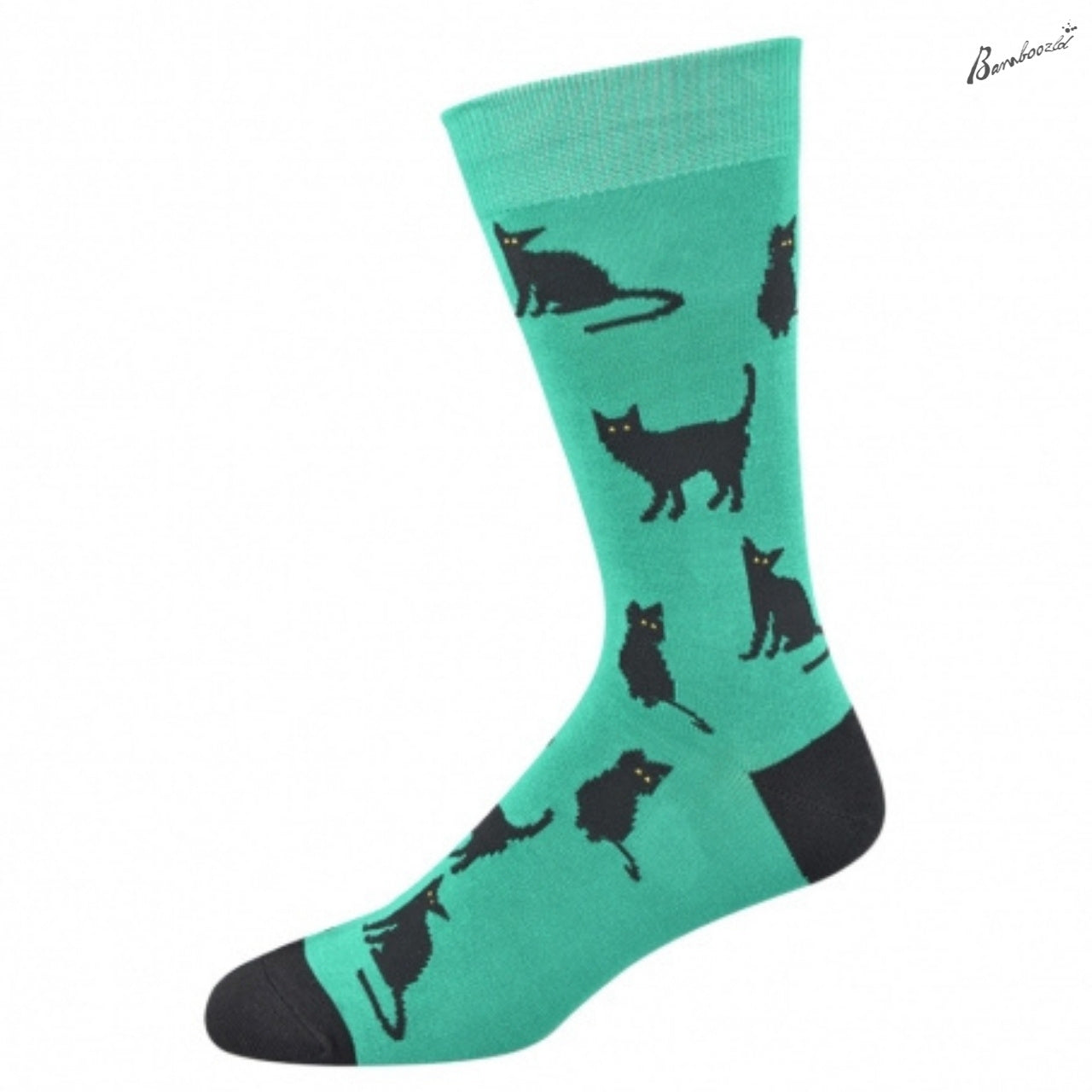 Bamboo Crew Sock - Black Cat in Green
