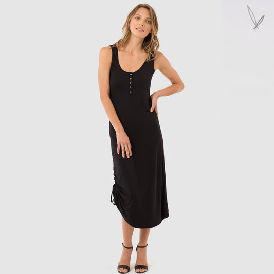 Women's Bamboo Henley Tank Dress - Black