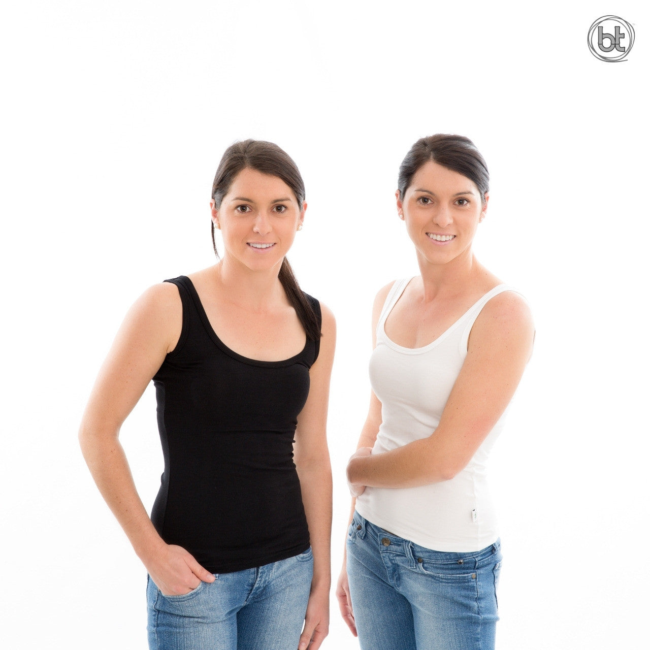 Bamboo Tight Fitting Singlets for Women - Black and White