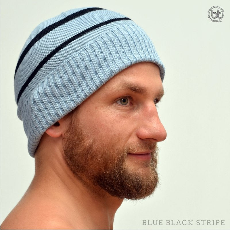 bt Bamboo Beanie - Blue Black Stripe