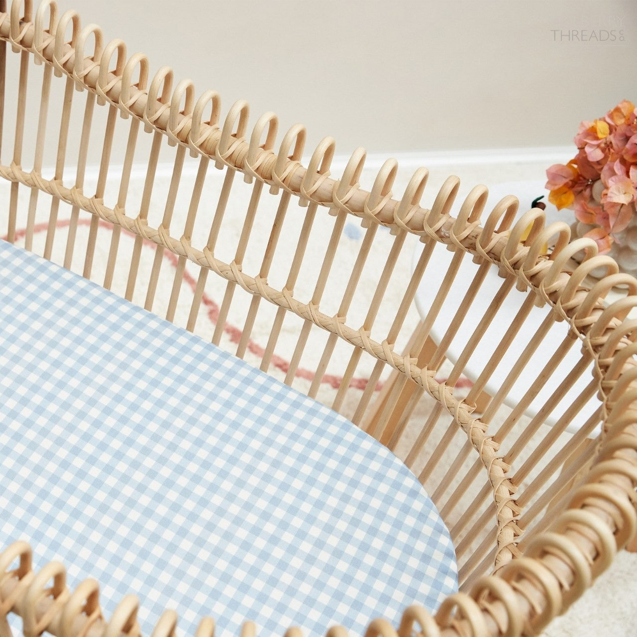 Jersey Bassinet Sheet - Fitted by Mulberry Threads Co. - Blue Gingham