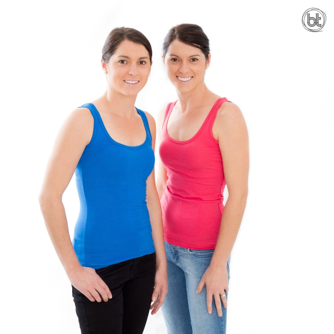 Bamboo Tight Fitting Singlets for Women - Blue and Fuchsia