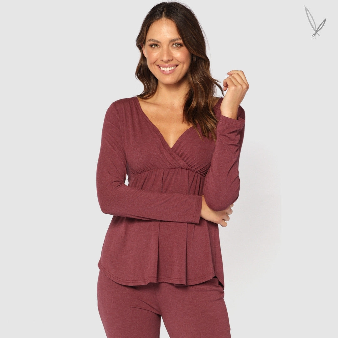 Cross Front PJ Top - Burgundy