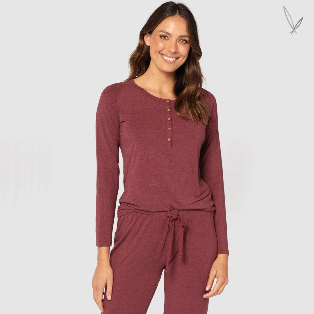Long Sleeve Henley PJ Top - Burgundy