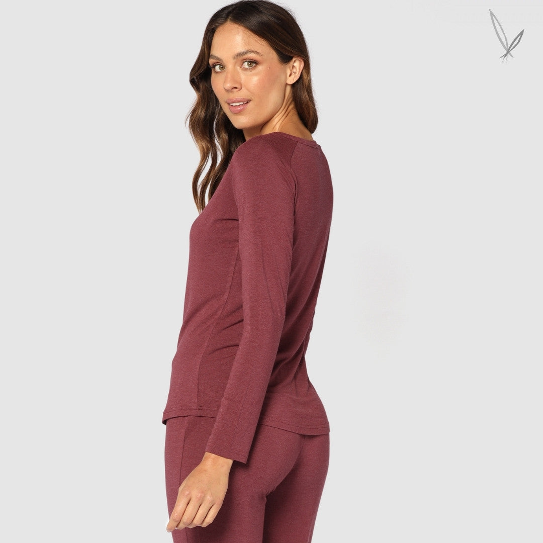Long Sleeve Henley PJ Top - Burgundy