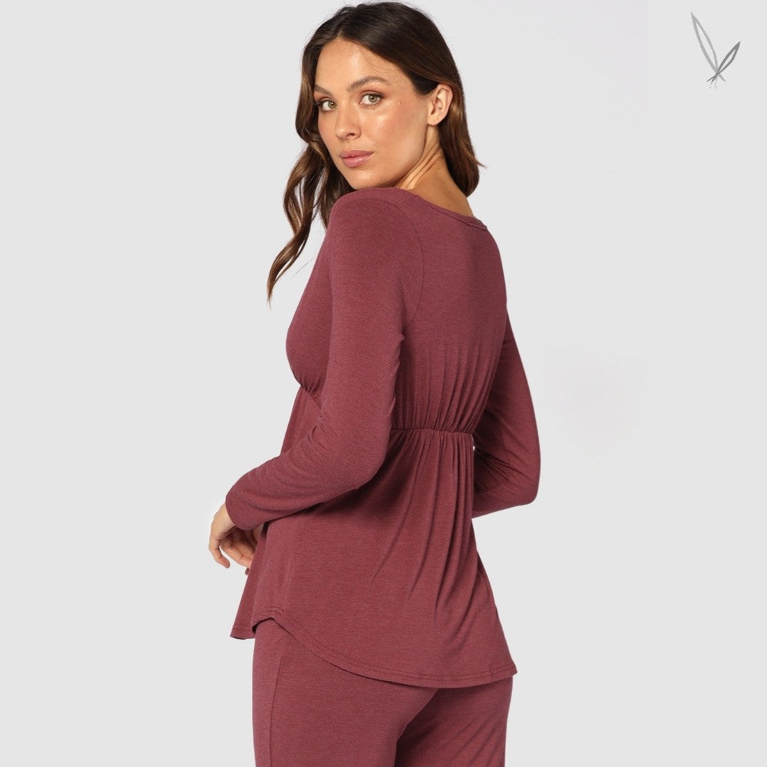 Cross Front PJ Top - Burgundy