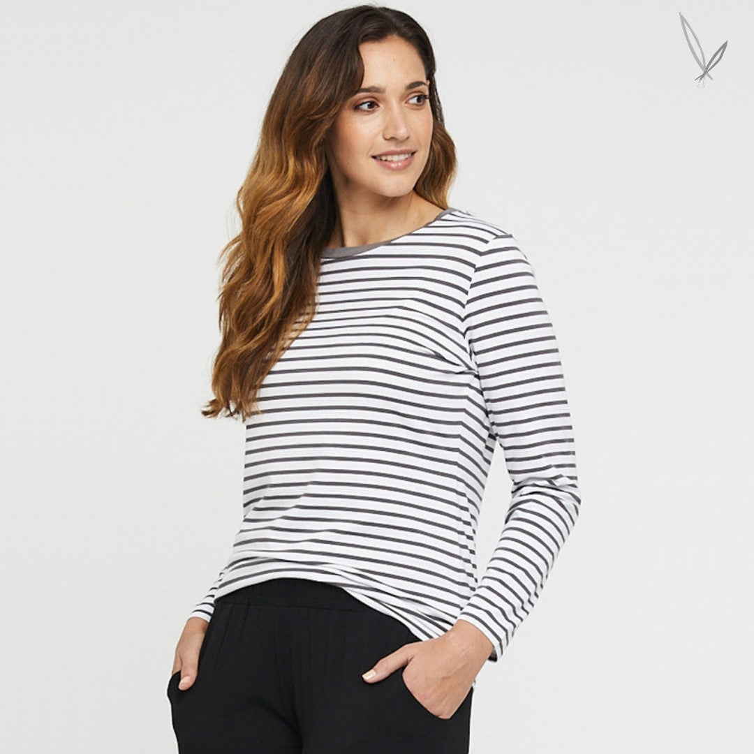 Cassie Crew Neck Top - Grey Stripe