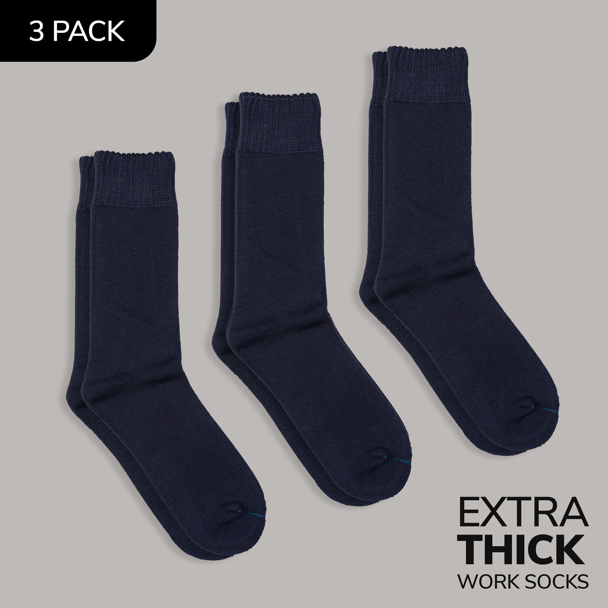 Extra Thick Bamboo Work Socks - Navy | 3 Pack