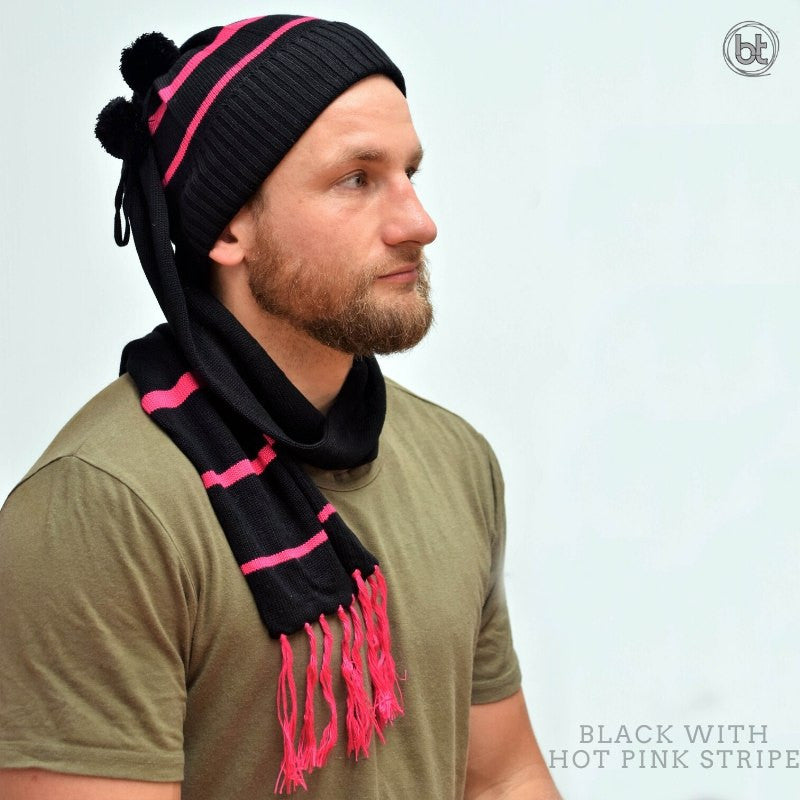Bamboo Head Sock - Black Hot Pink Stripe