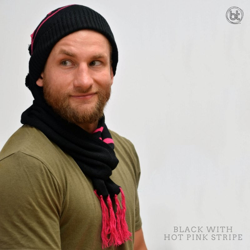 Bamboo Head Sock - Black Hot Pink Stripe