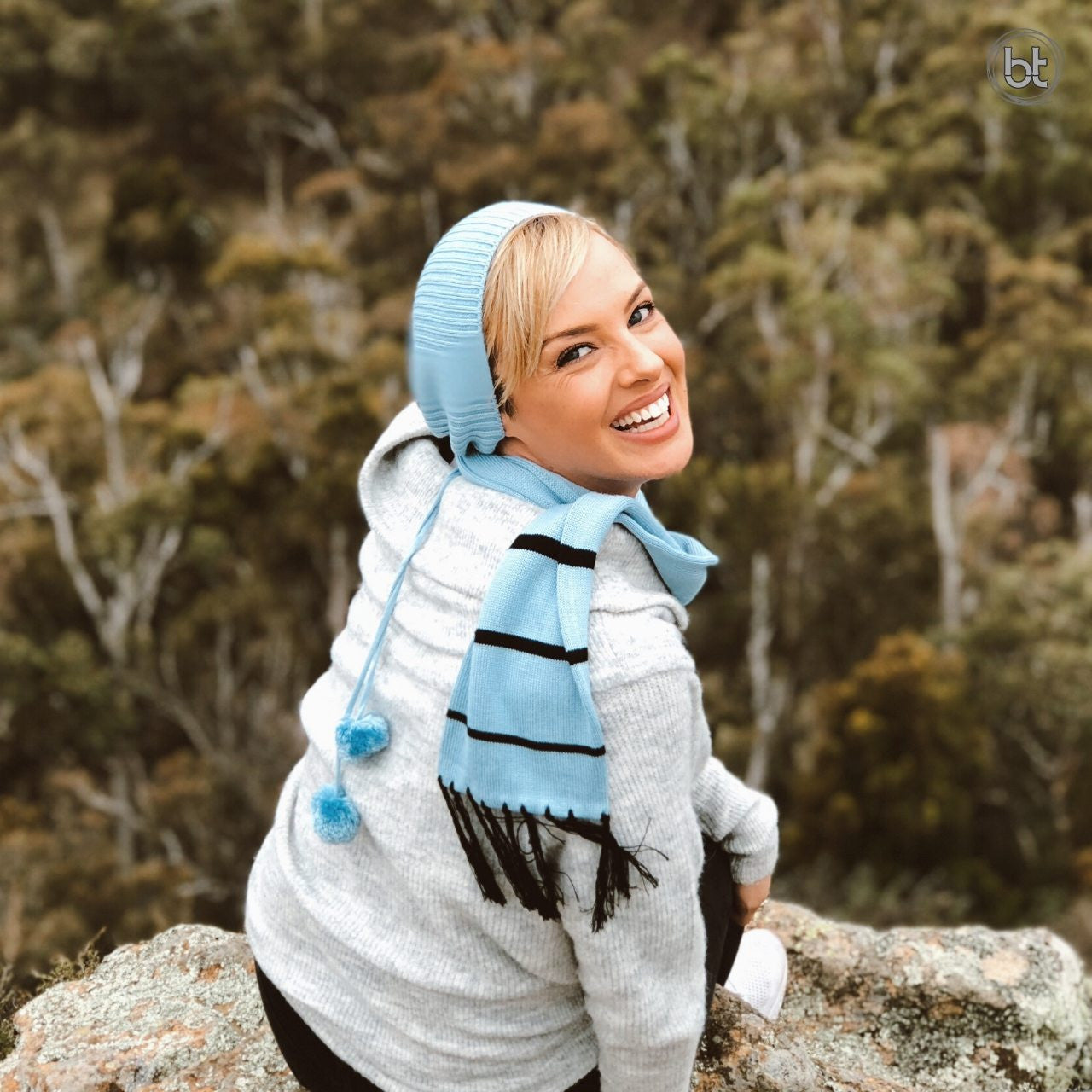 Bamboo Head Sock - Blue Black Stripe