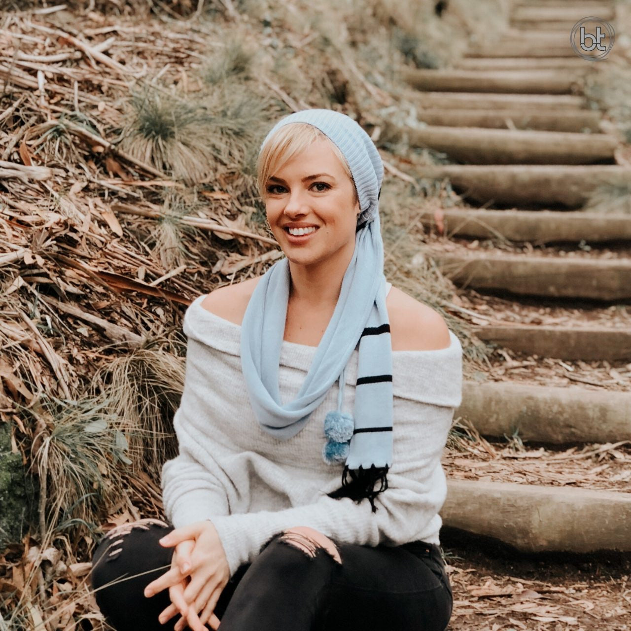 Bamboo Head Sock - Blue Black Stripe