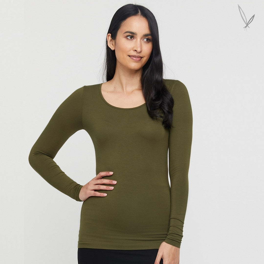Bamboo LS Layering Top - Dark Olive
