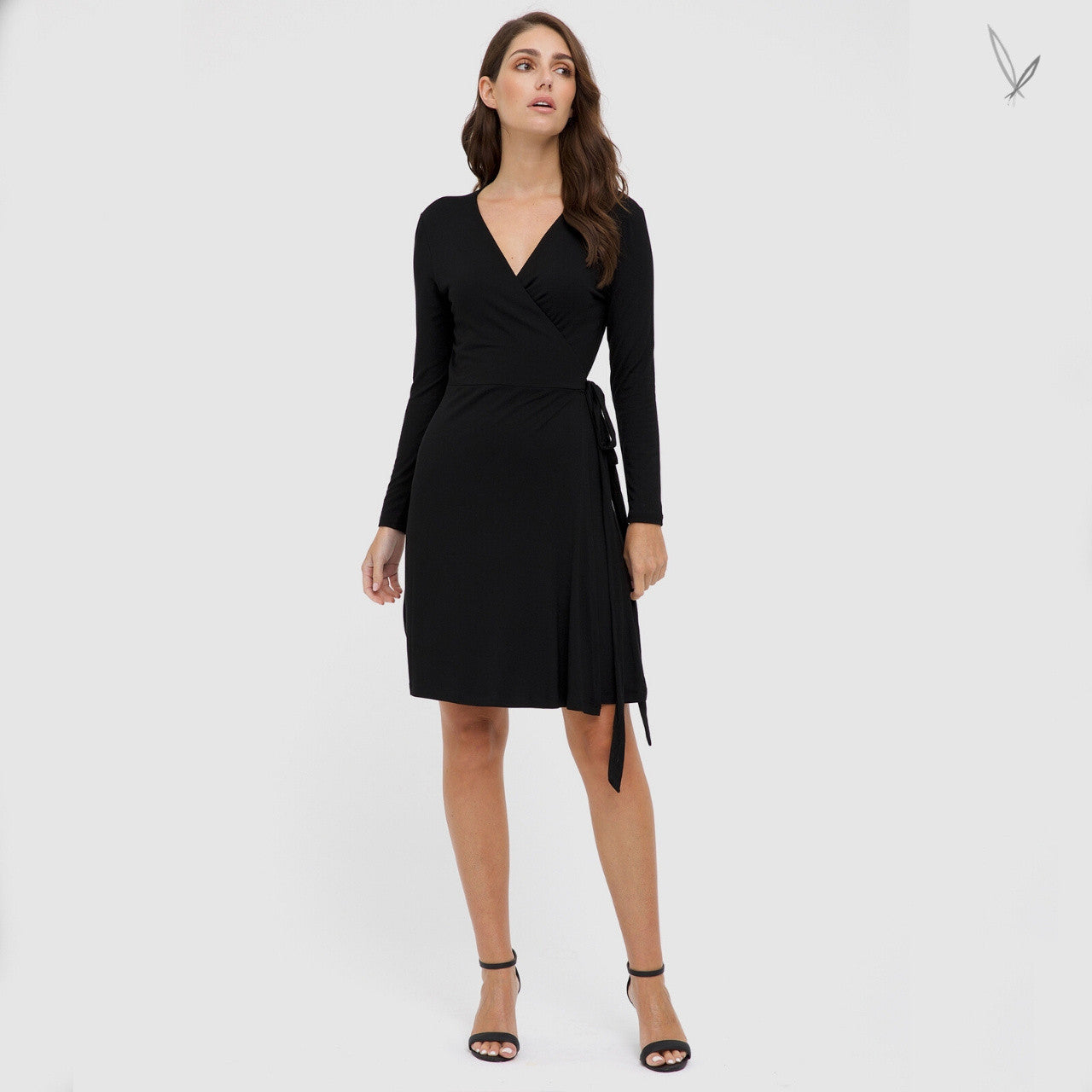 Long Sleeve Wrap Dress - Black