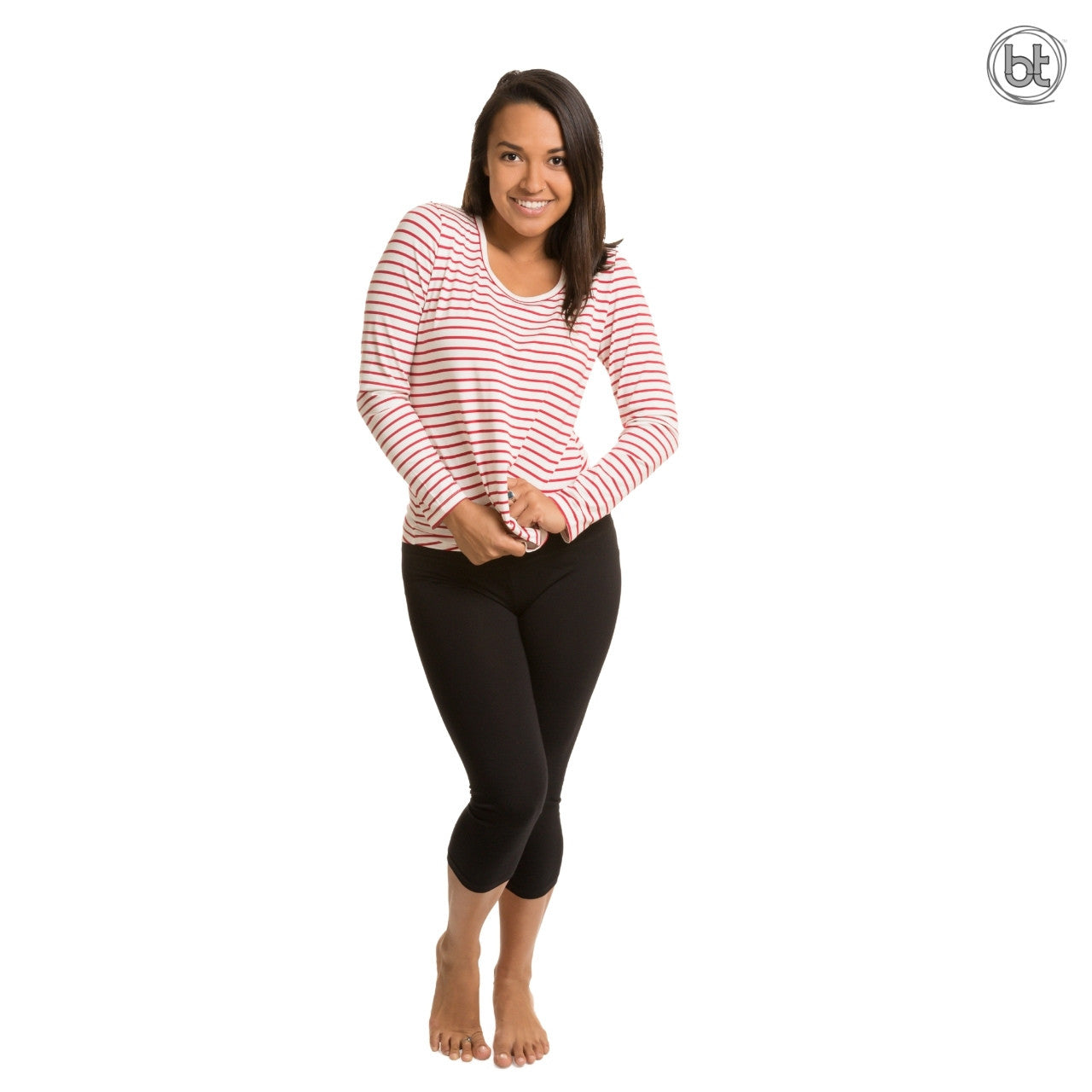 Women's Bamboo Lottie Long Sleeve - Red and White Stripe