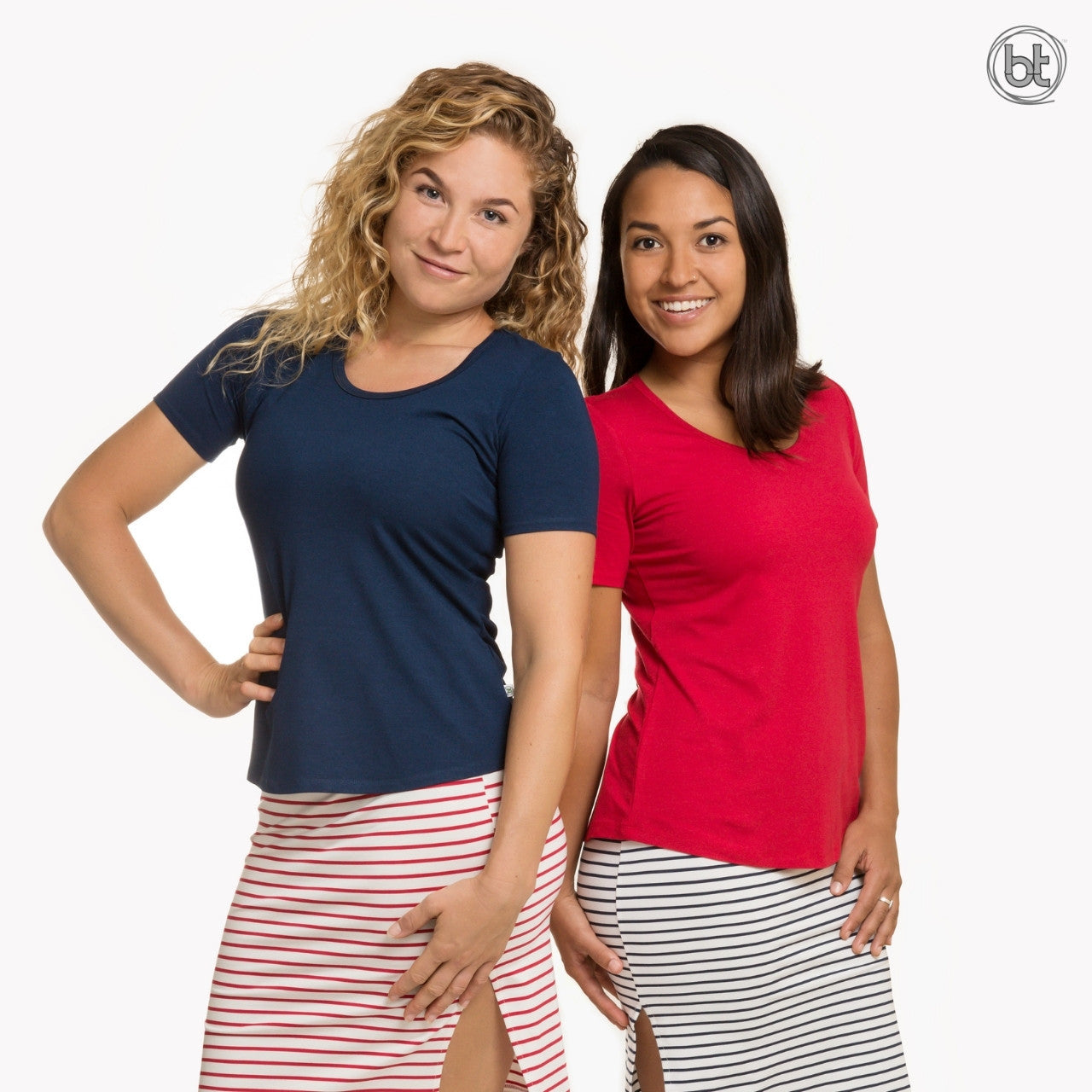 Women's Bamboo Lottie Short Sleeve - Navy and Red