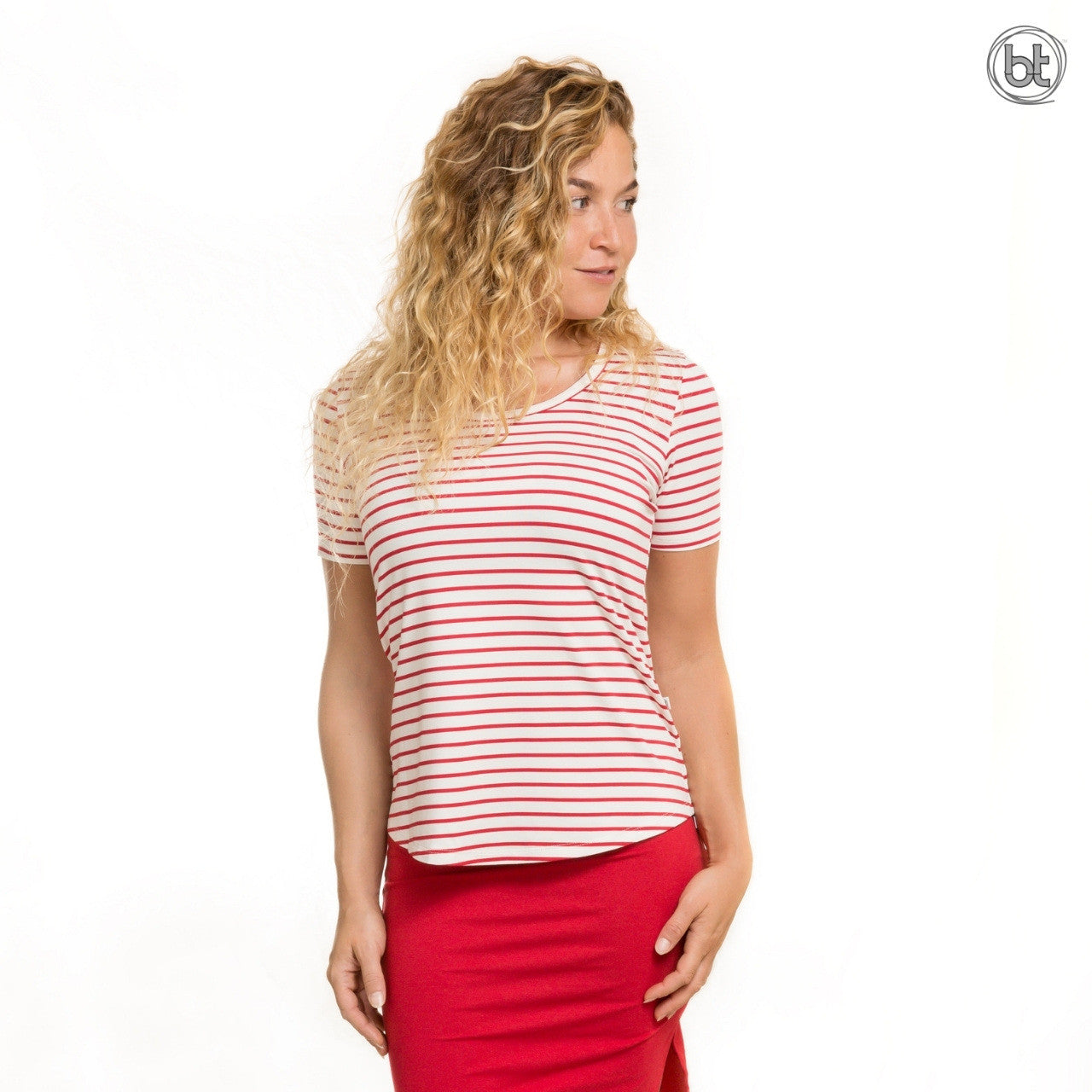 Women's Bamboo Lottie Short Sleeve - Red and White Stripe