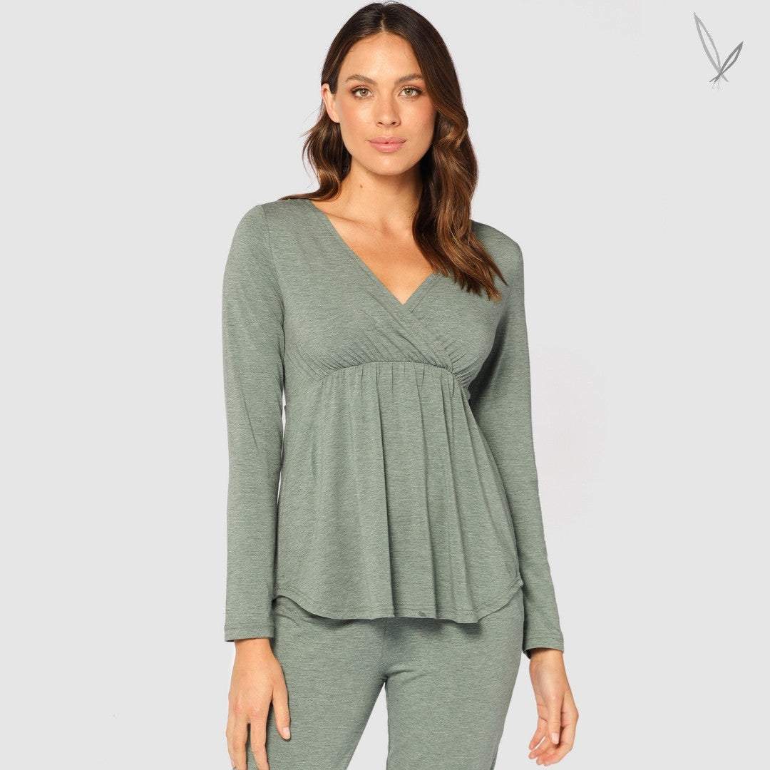 Cross Front PJ Top - Moss Green