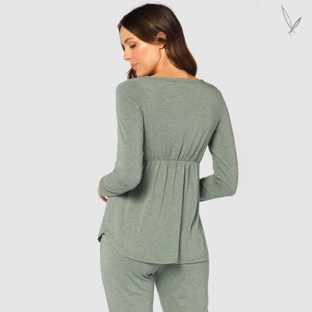 Cross Front PJ Top - Moss Green