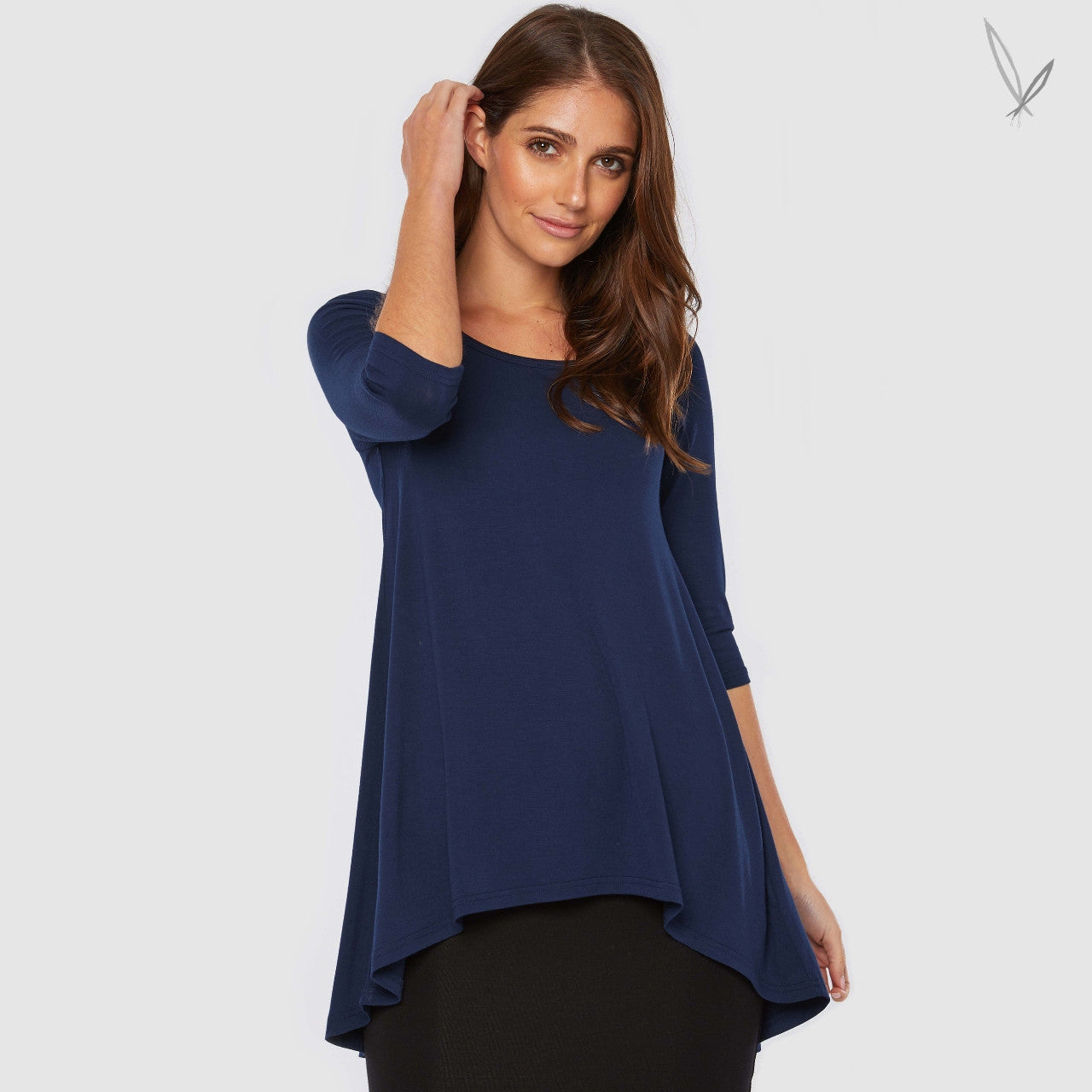 Bamboo Hi Lo Hem Top - Navy