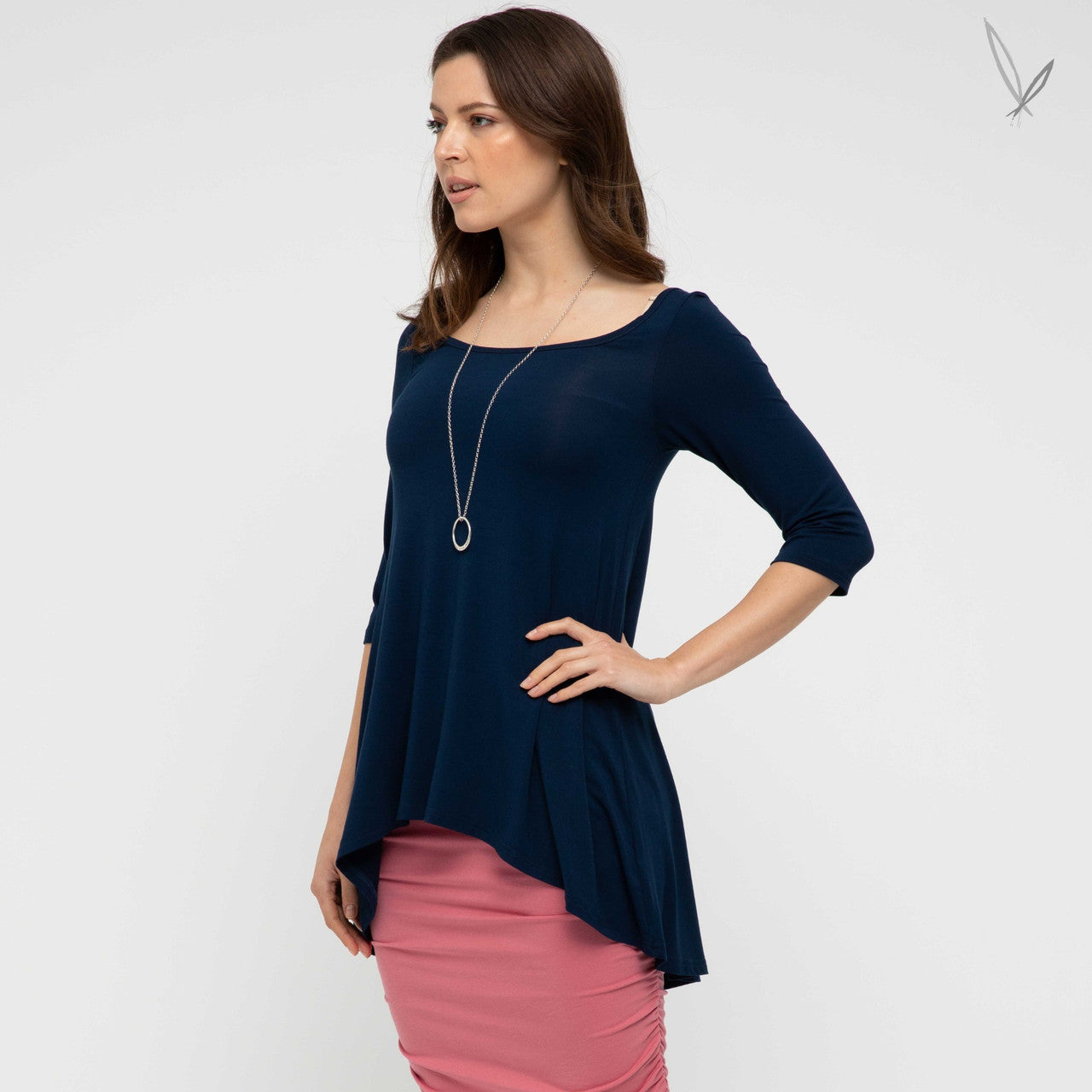 Bamboo Hi Lo Hem Top - Navy