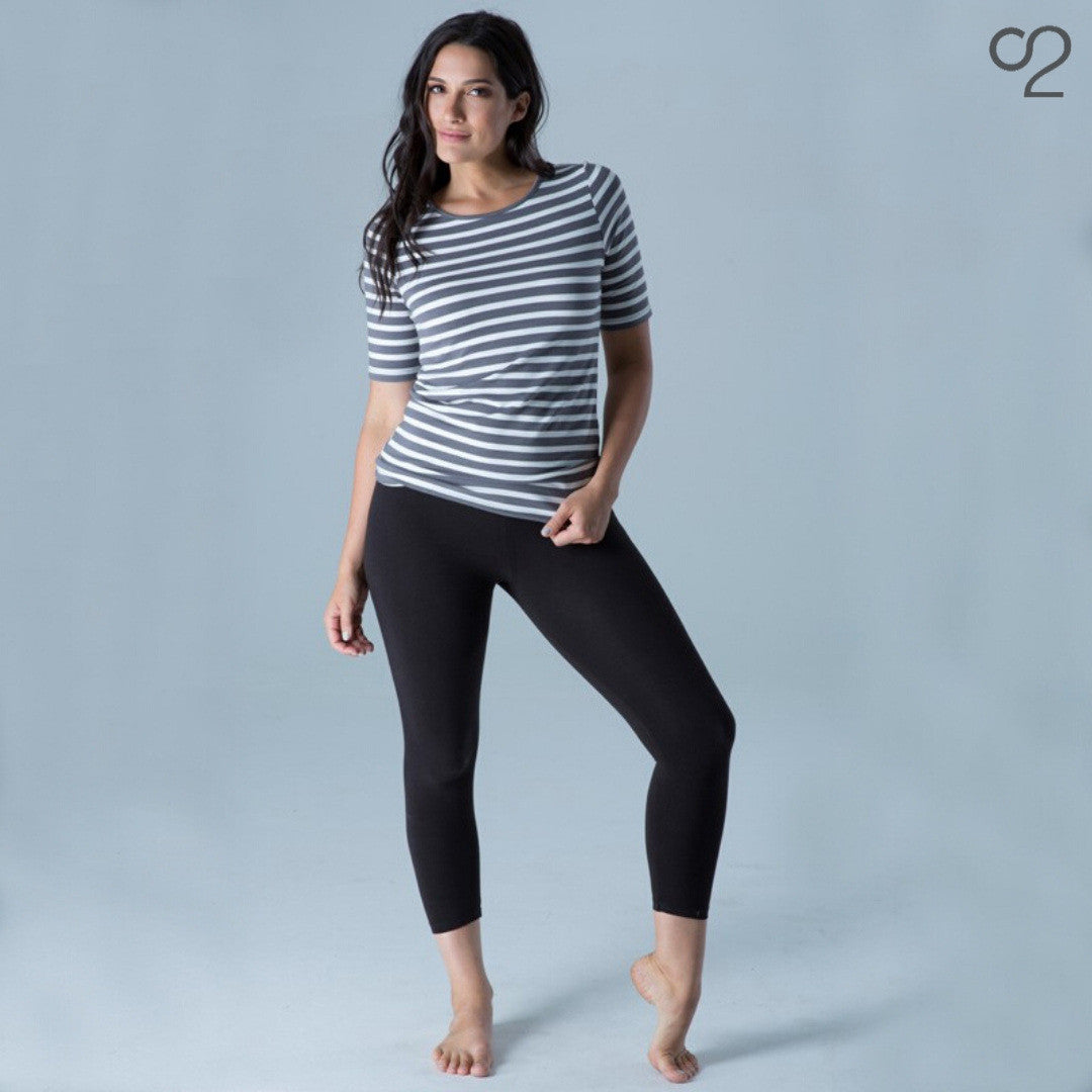 O2 Half Sleeve Top - Grey Stripe