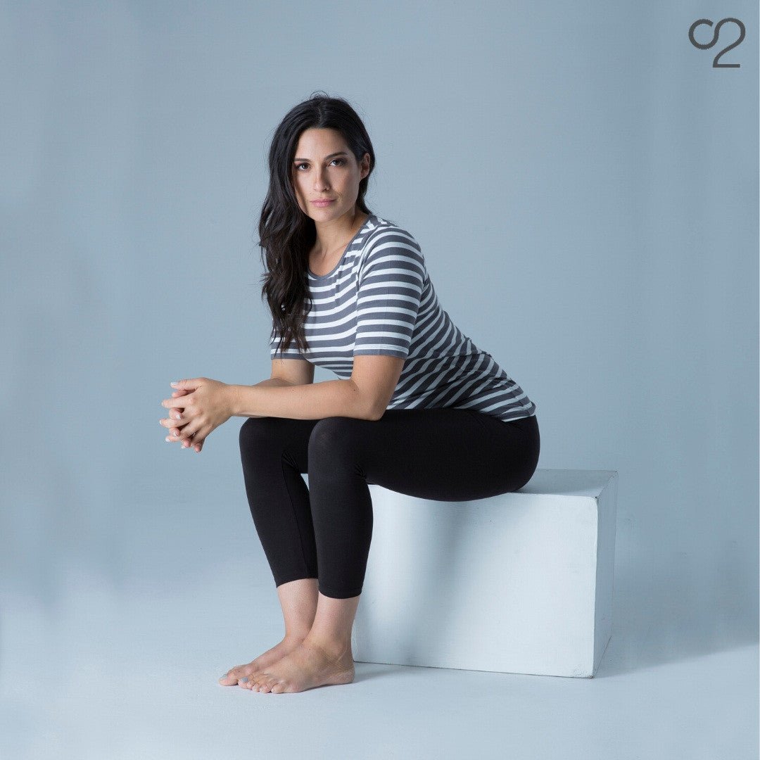 O2 Half Sleeve Top - Grey Stripe