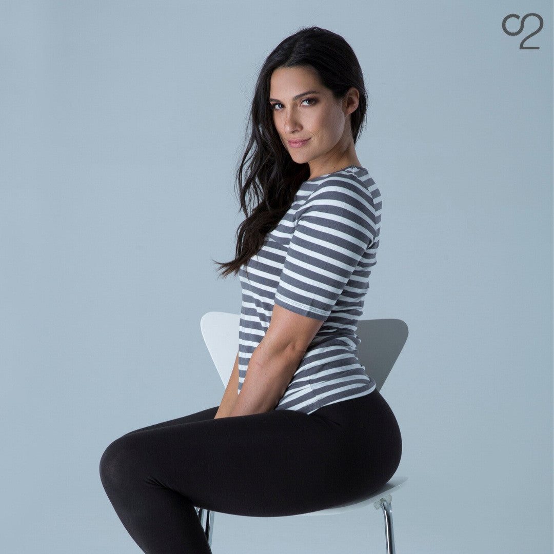 O2 Half Sleeve Top - Grey Stripe