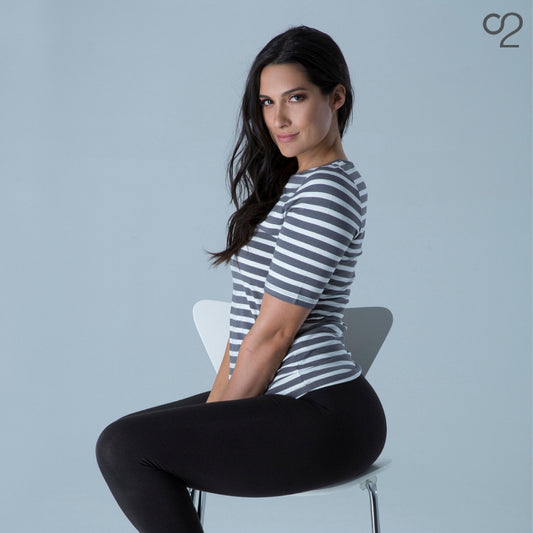 O2 Half Sleeve Top - Grey Stripe