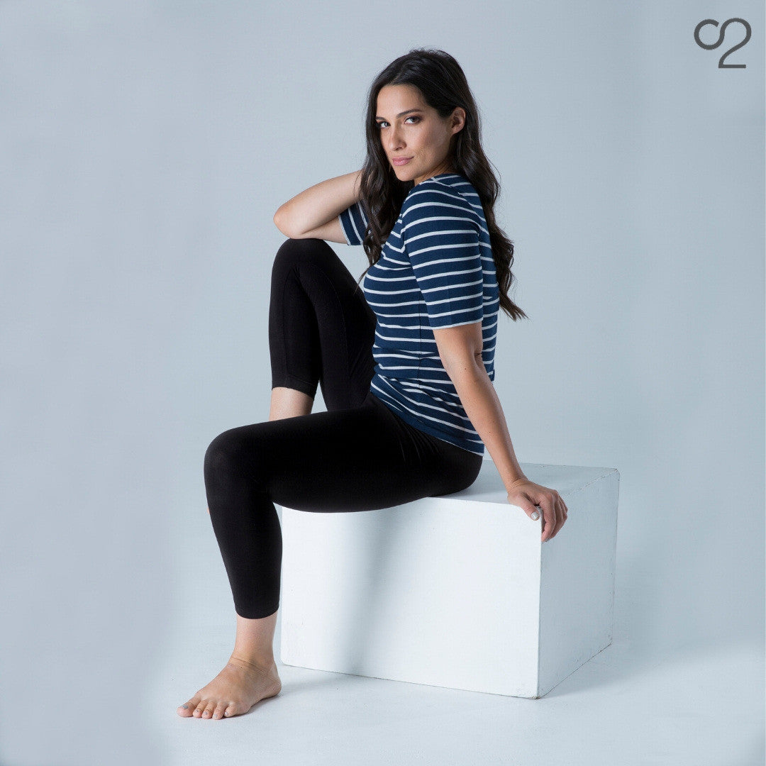 O2 Half Sleeve Top - Navy Stripe