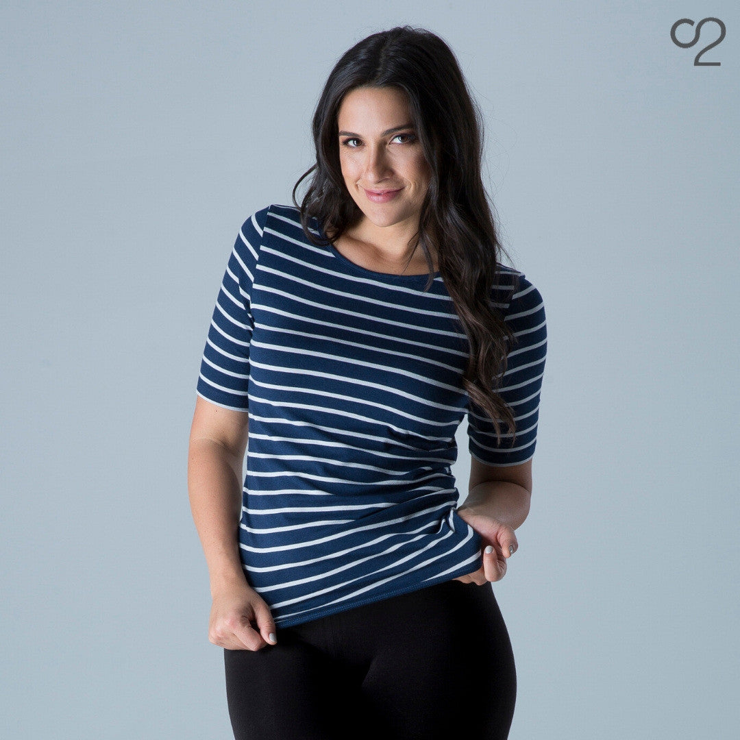O2 Half Sleeve Top - Navy Stripe