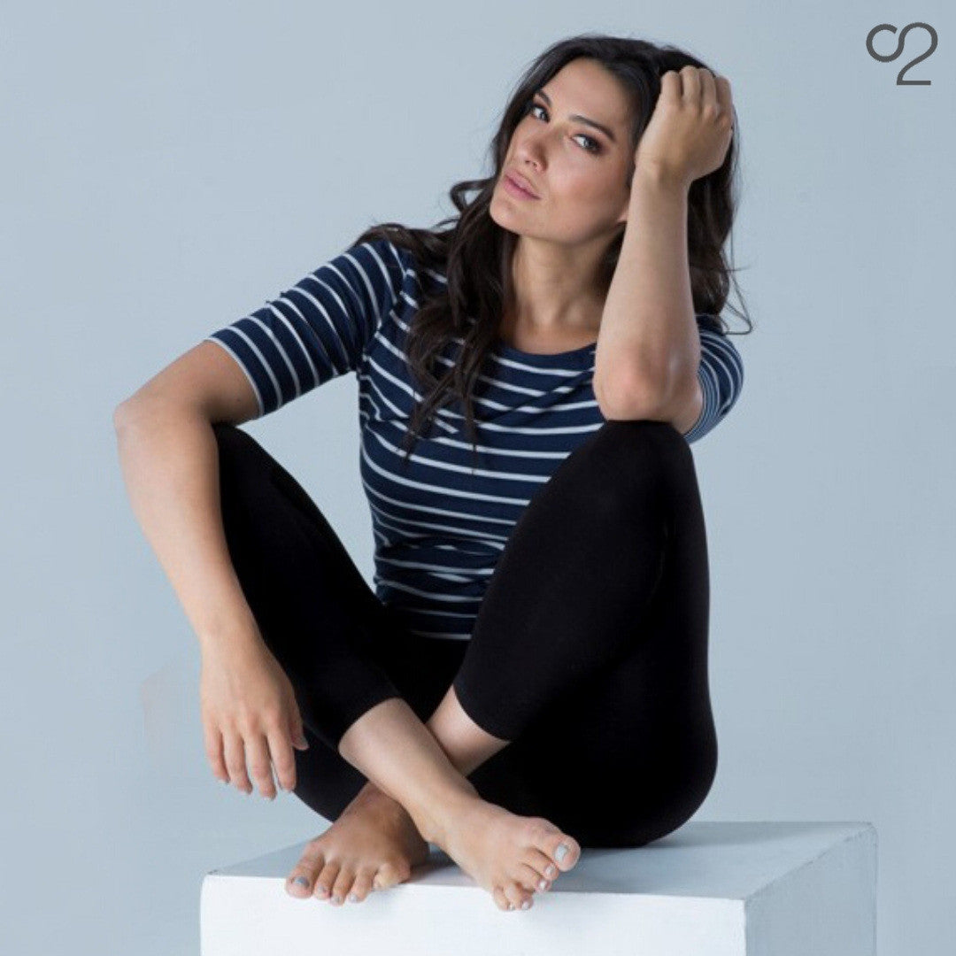 O2 Half Sleeve Top - Navy Stripe