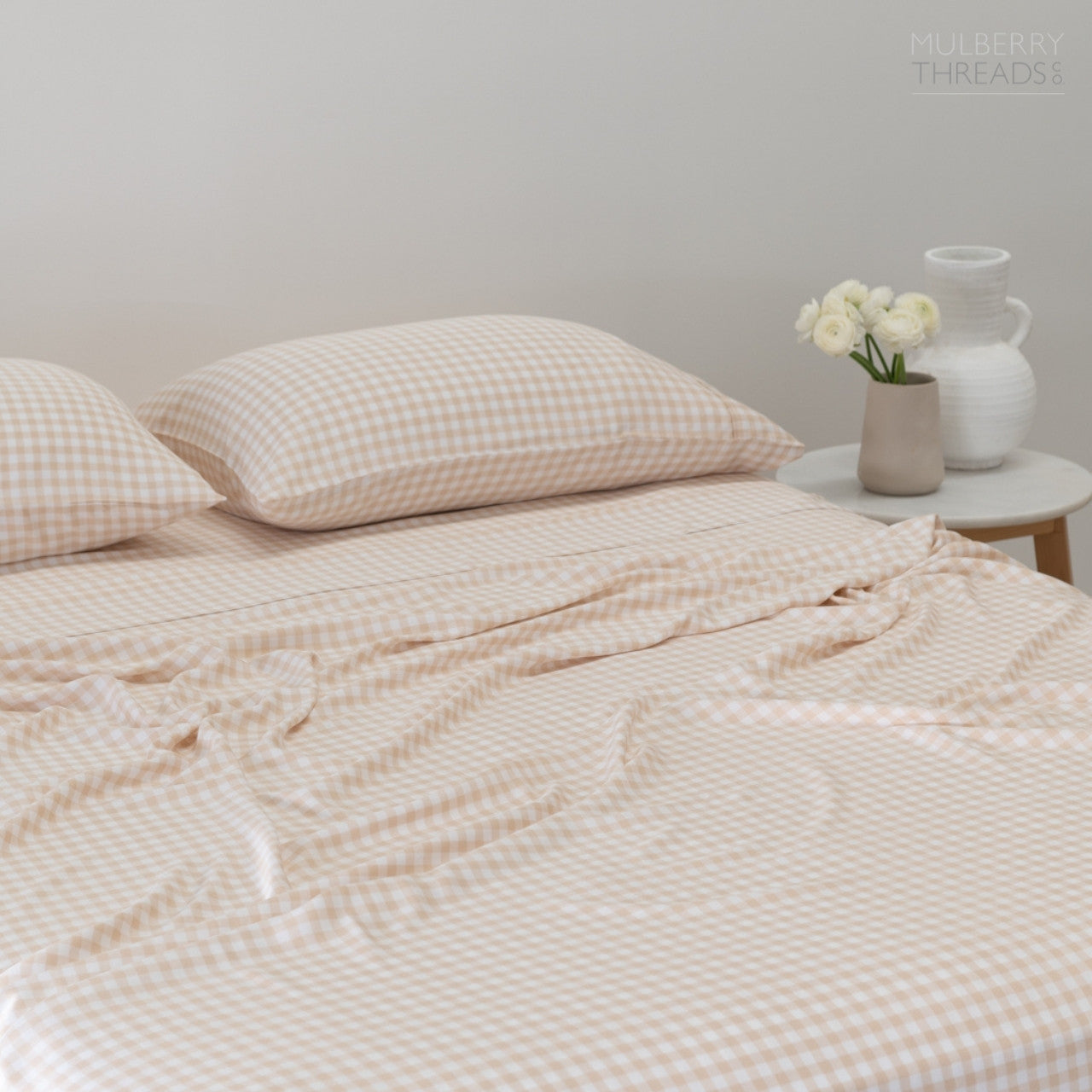 MTCo. Bamboo Sheet Set - Oat Gingham | LIMITED