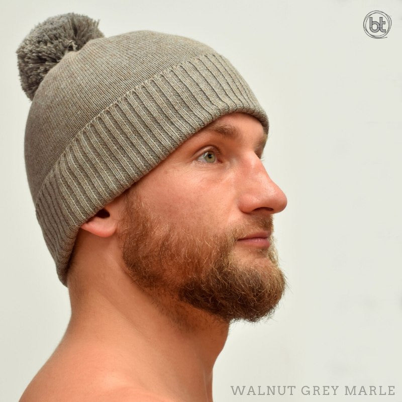 Bamboo Pom Pom Beanie - Walnut Grey Marle