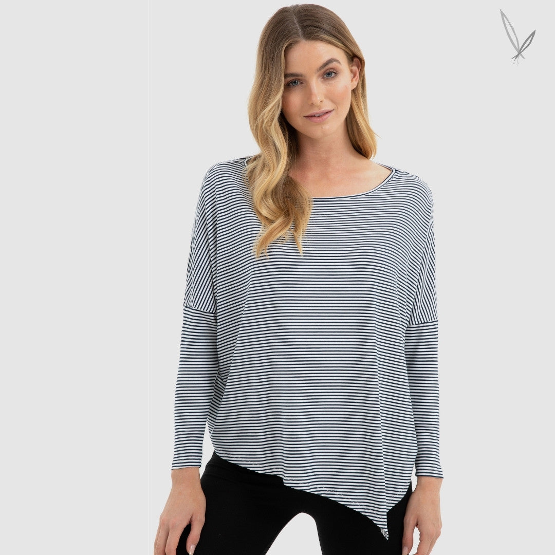 Relaxed Boatneck - White and Navy Thin Stripe