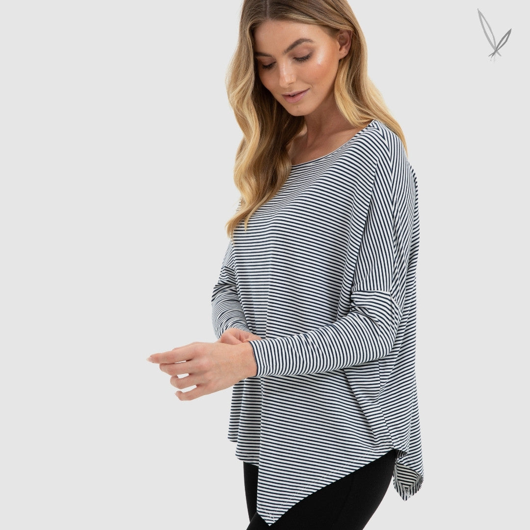 Relaxed Boatneck - White and Navy Thin Stripe