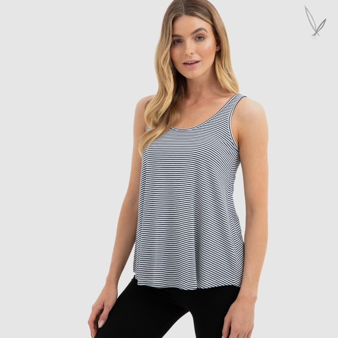 Relaxed Singlet - Navy White Stripe
