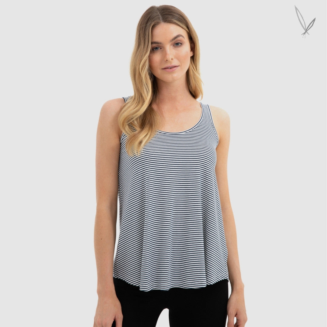 Relaxed Singlet - Navy White Stripe