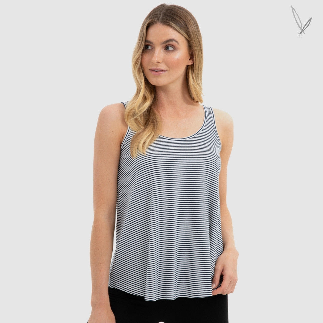 Relaxed Singlet - Navy White Stripe