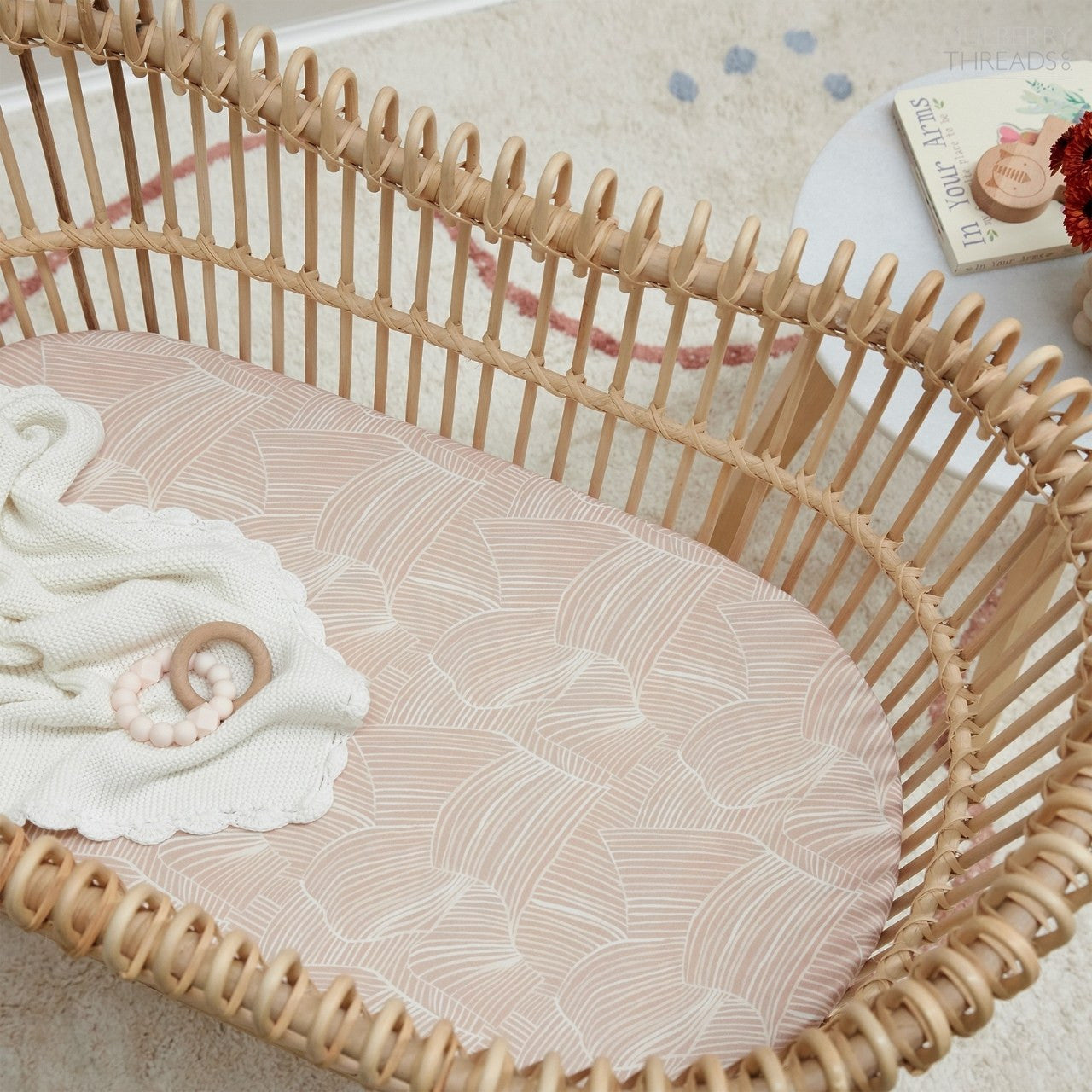 Jersey Bassinet Sheet - Fitted by Mulberry Threads Co. - Rose Connected