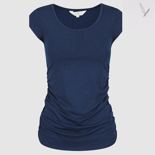 Women's Ruched Bamboo Tee - Navy