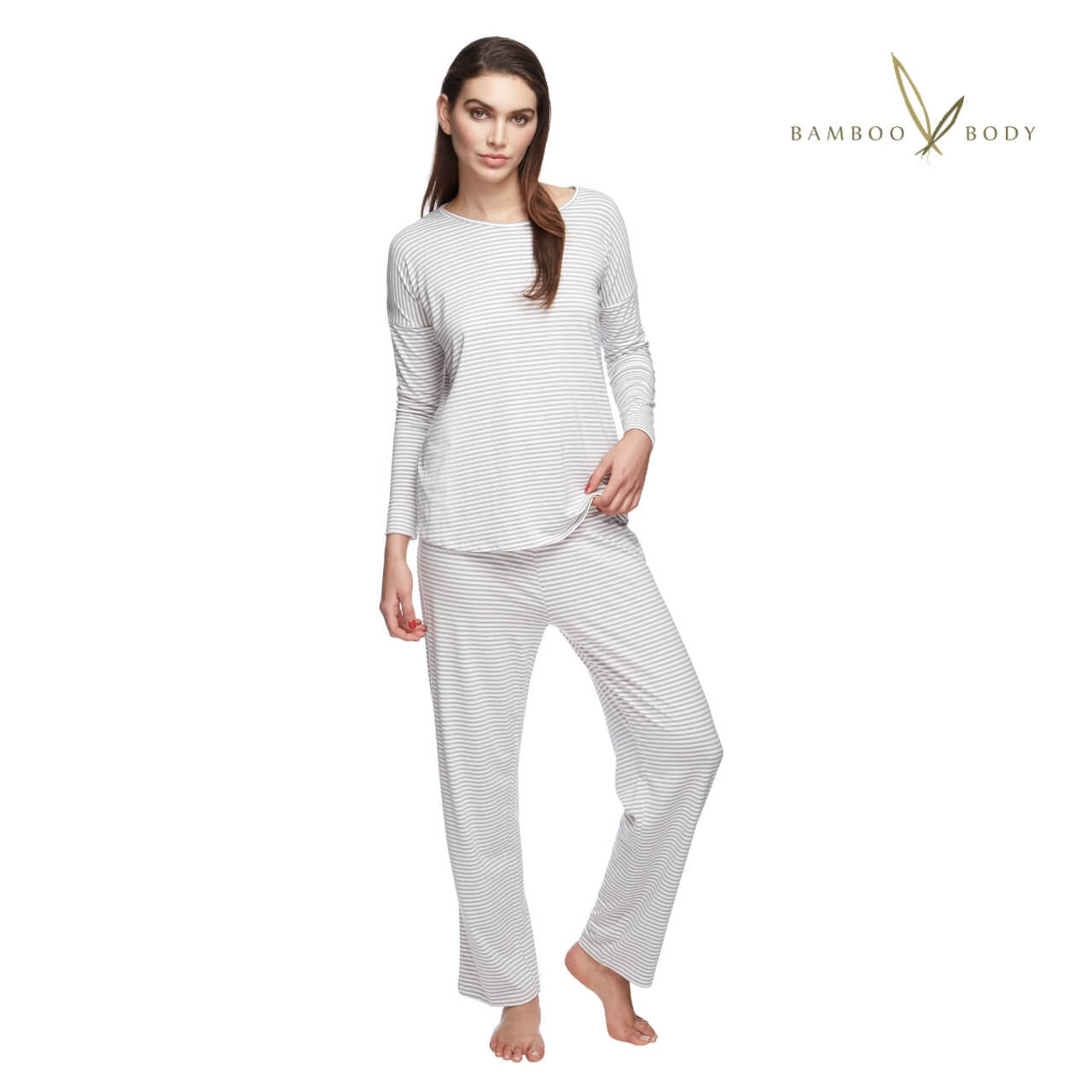 Bamboo Slouch PJ Top - Grey and Cream Stripe