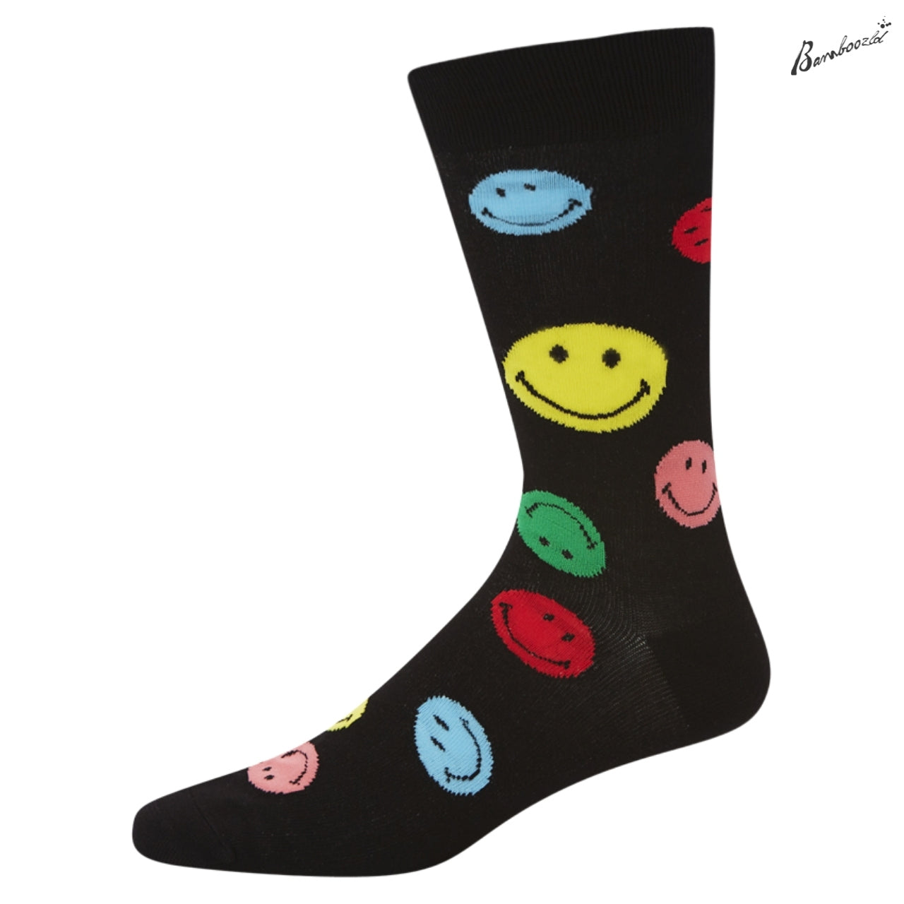 Bamboo Crew Sock - Smiley Colours on Black