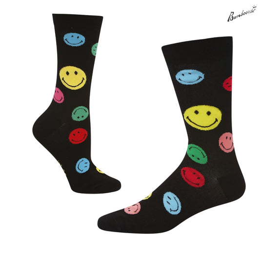 Bamboo Crew Sock - Smiley Colours on Black