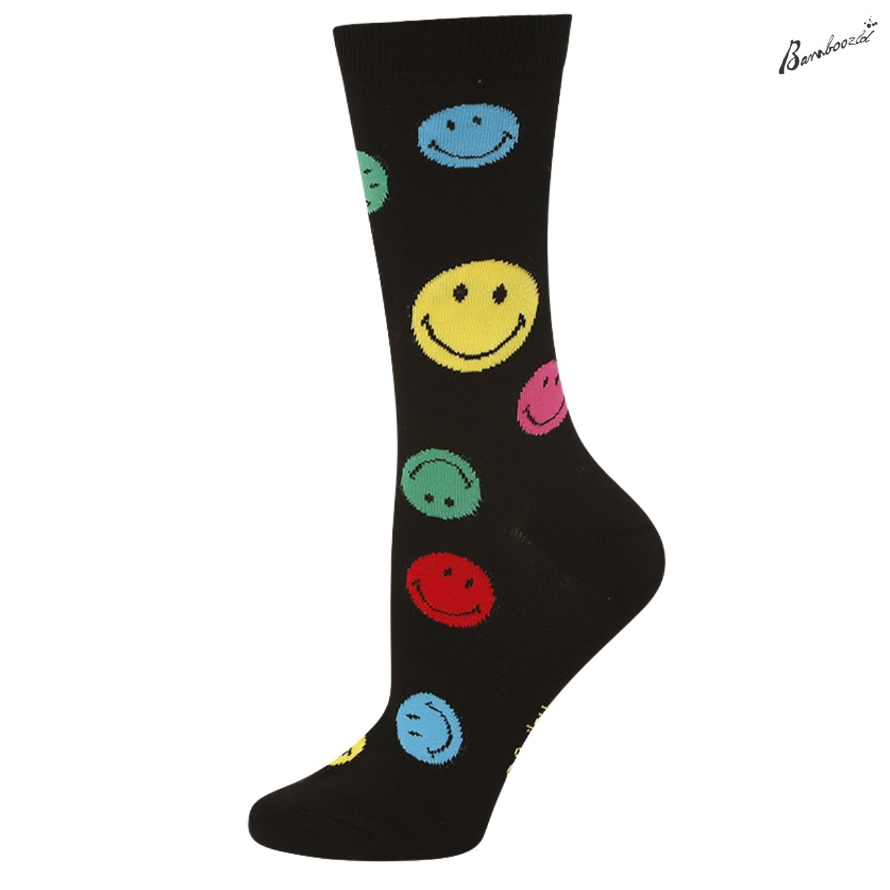 Bamboo Crew Sock - Smiley Colours on Black