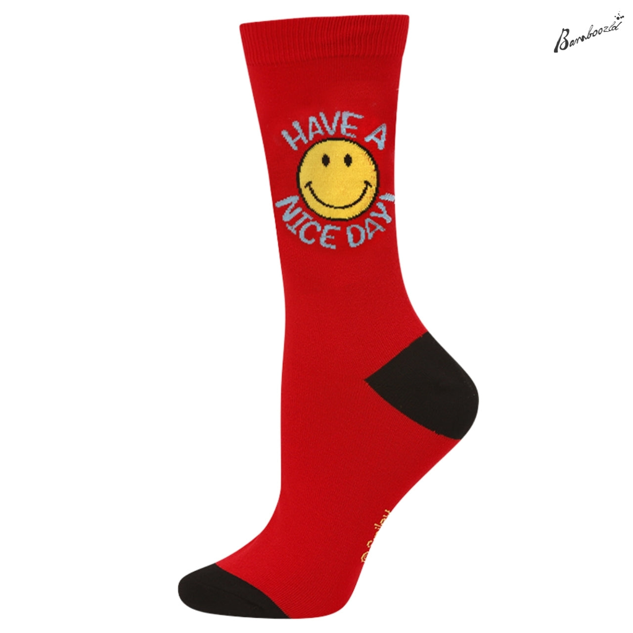 Bamboo Crew Sock - Smiley Have A Nice Day RED