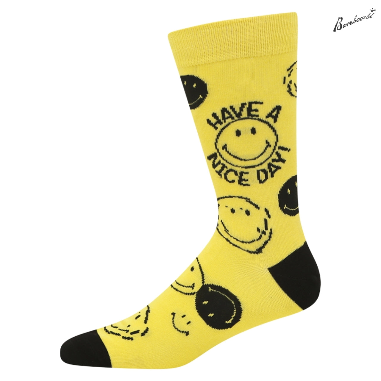 Bamboo Crew Sock - Smiley Have A Nice Day YELLOW