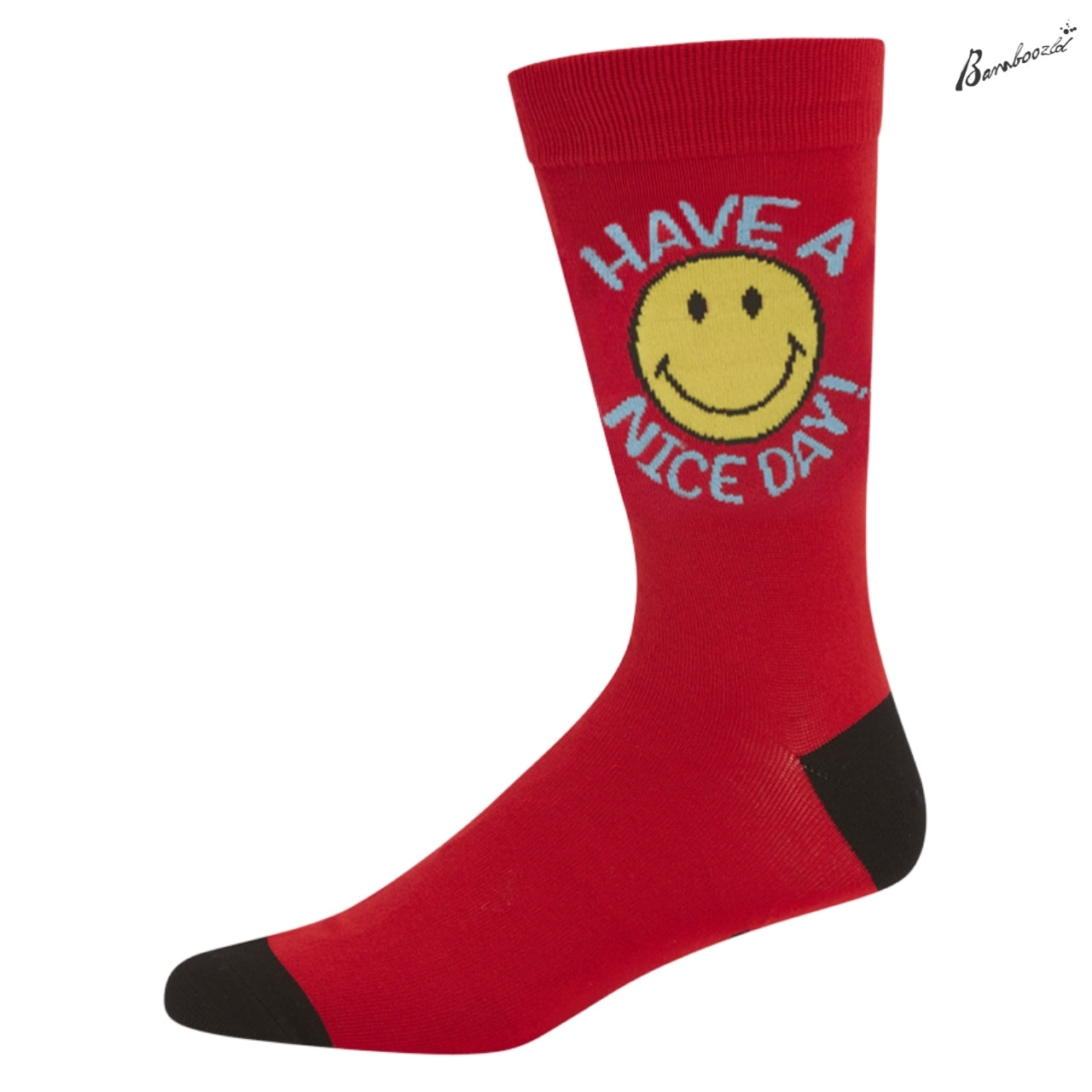 Bamboo Crew Sock - Smiley Have A Nice Day RED