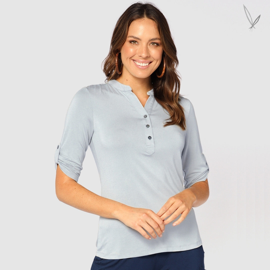 Women's Bamboo Tab Sleeve Top - Blue Haze